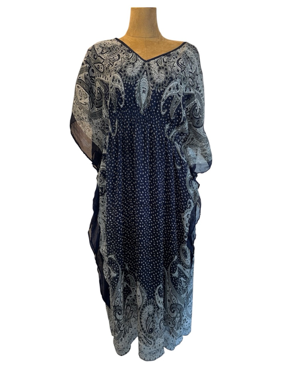 Speed Control Navy and White Paisley Beach Maxi Caftan Dress - Kaftan 3X